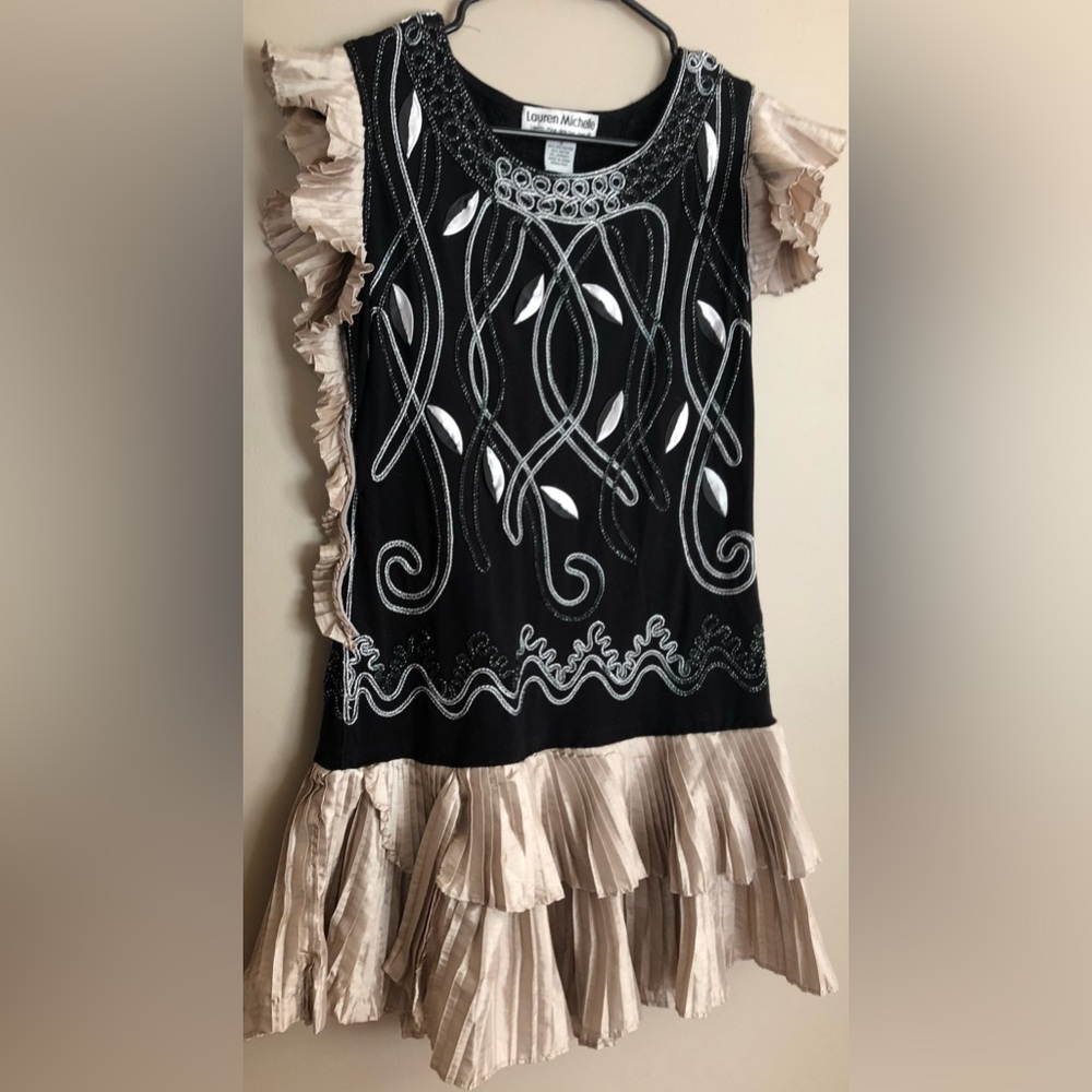 Vintage LAUREN MICHELLE CHA CHA Dress  Black & Tan  Size S